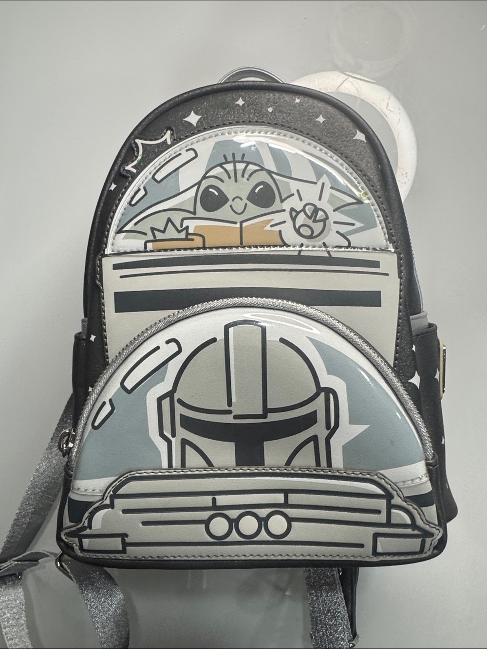Loungefly Black & Silver The Mandalorian and Grogu Mini Backpack